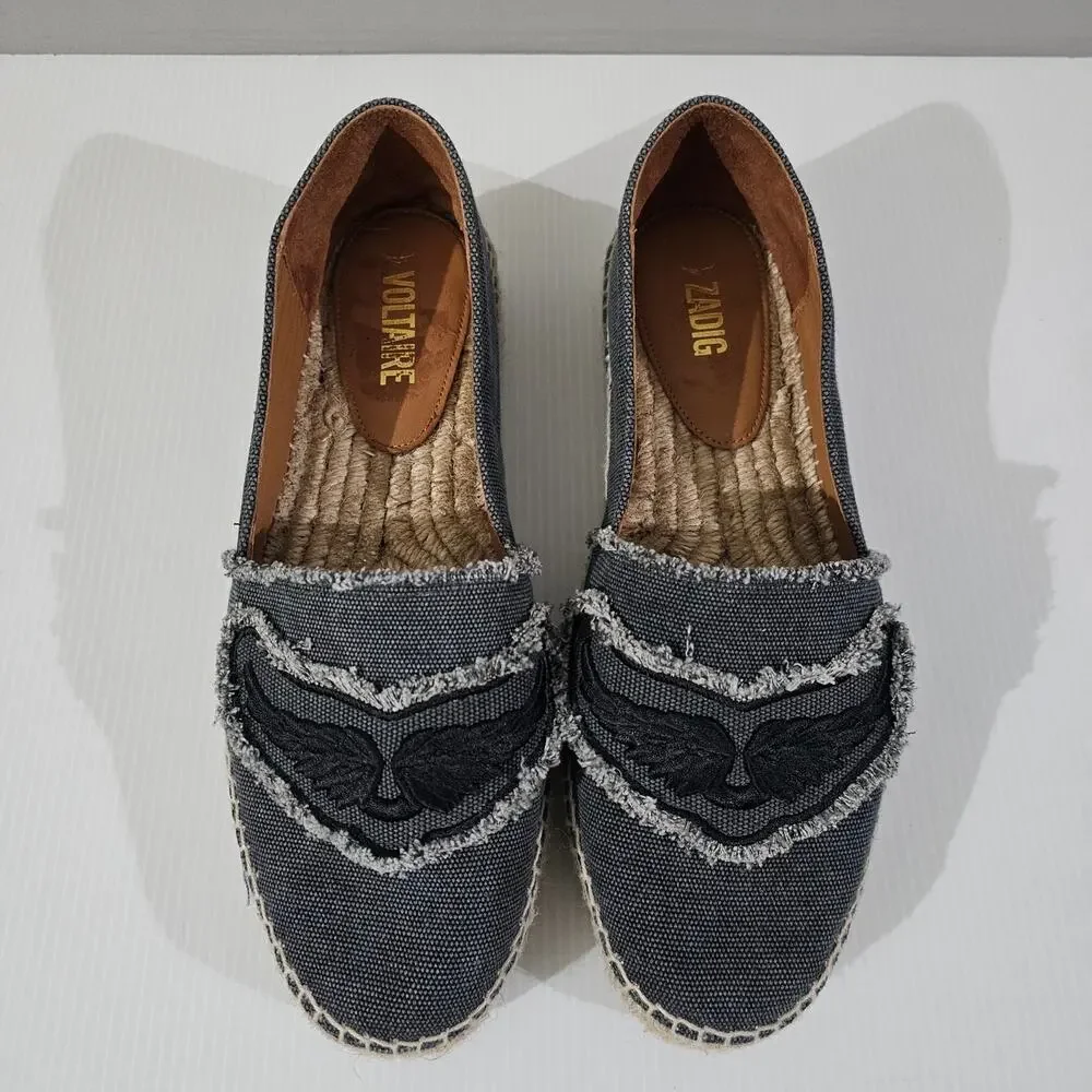 Zadig & Voltaire Platform Espdadrille Loafer Womens EU 40 Black Canvas Slip On